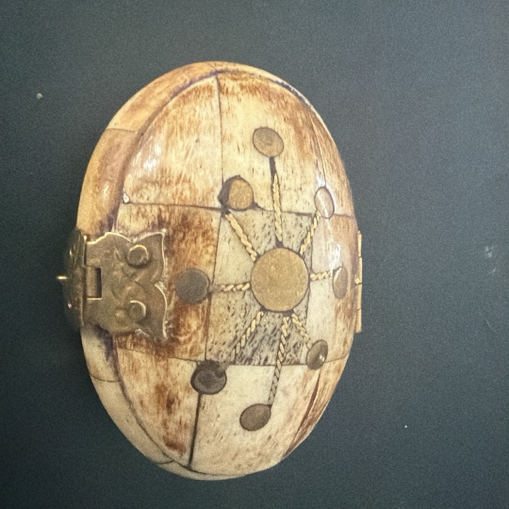 Artistic Oval Trinket Box with Brass Details